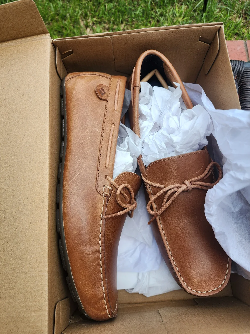 Sperry Men's Brown Leather Boat Shoes with Moc Toe Stitching